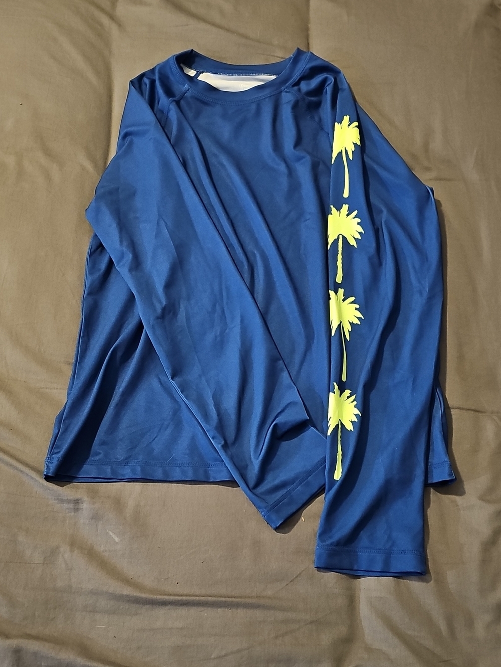 wonder nation Blue Long-Sleeve Rashguard with Yellow Palm Sleeve Print